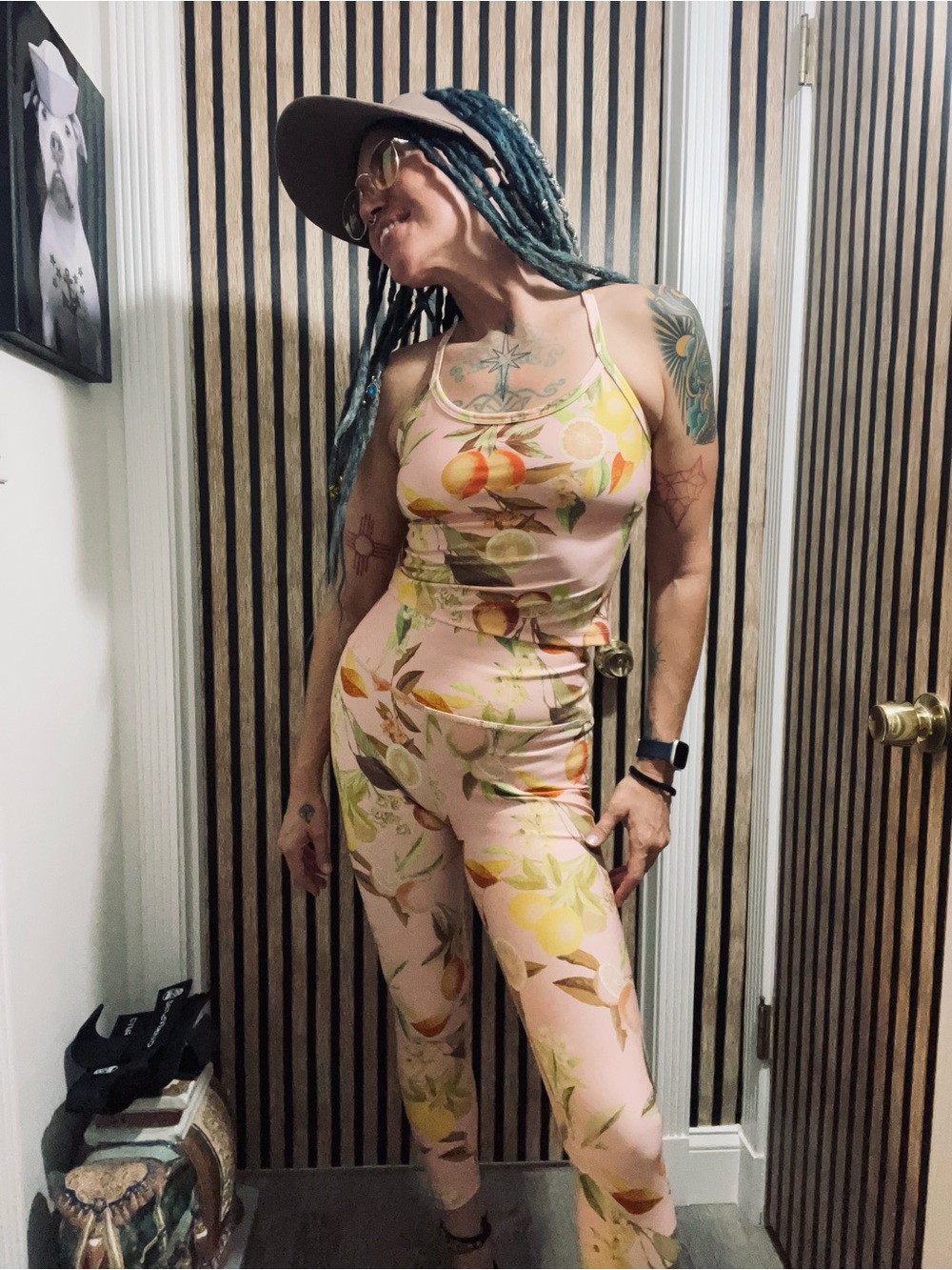 Beyond Yoga Pink Floral Tank and Leggings